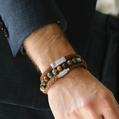 8mm Round Gemstone Bracelet Cherry Creek Jasper - STEEL & BARNETT