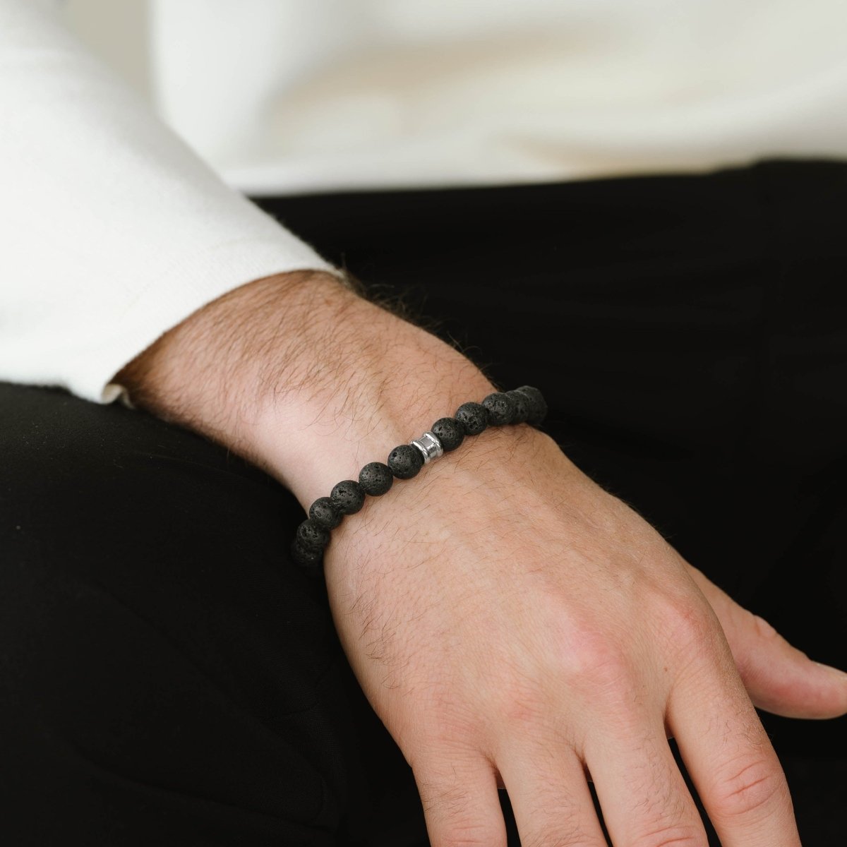 natural black lava stone bead bracelet