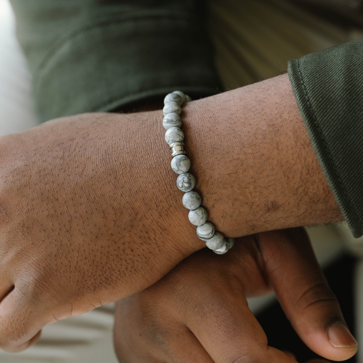 8mm Round Gemstone Bracelet Matt Map Jasper - STEEL & BARNETT