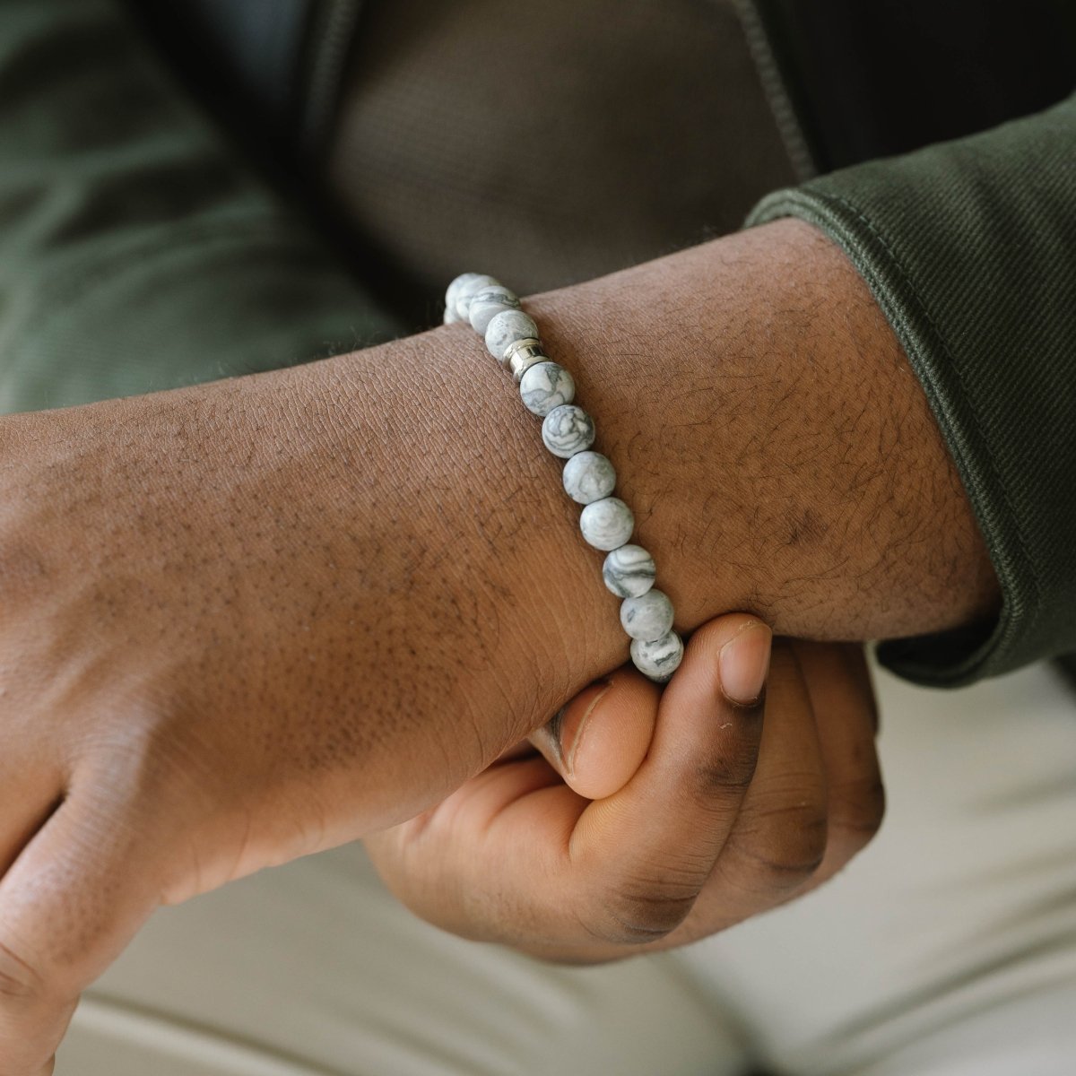 8mm Round Gemstone Bracelet Matt Map Jasper - STEEL & BARNETT