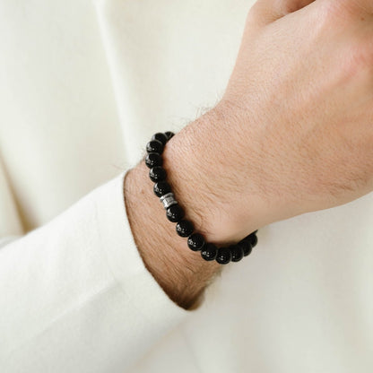 8mm Round Gemstone Bracelet Obsidian - STEEL & BARNETT