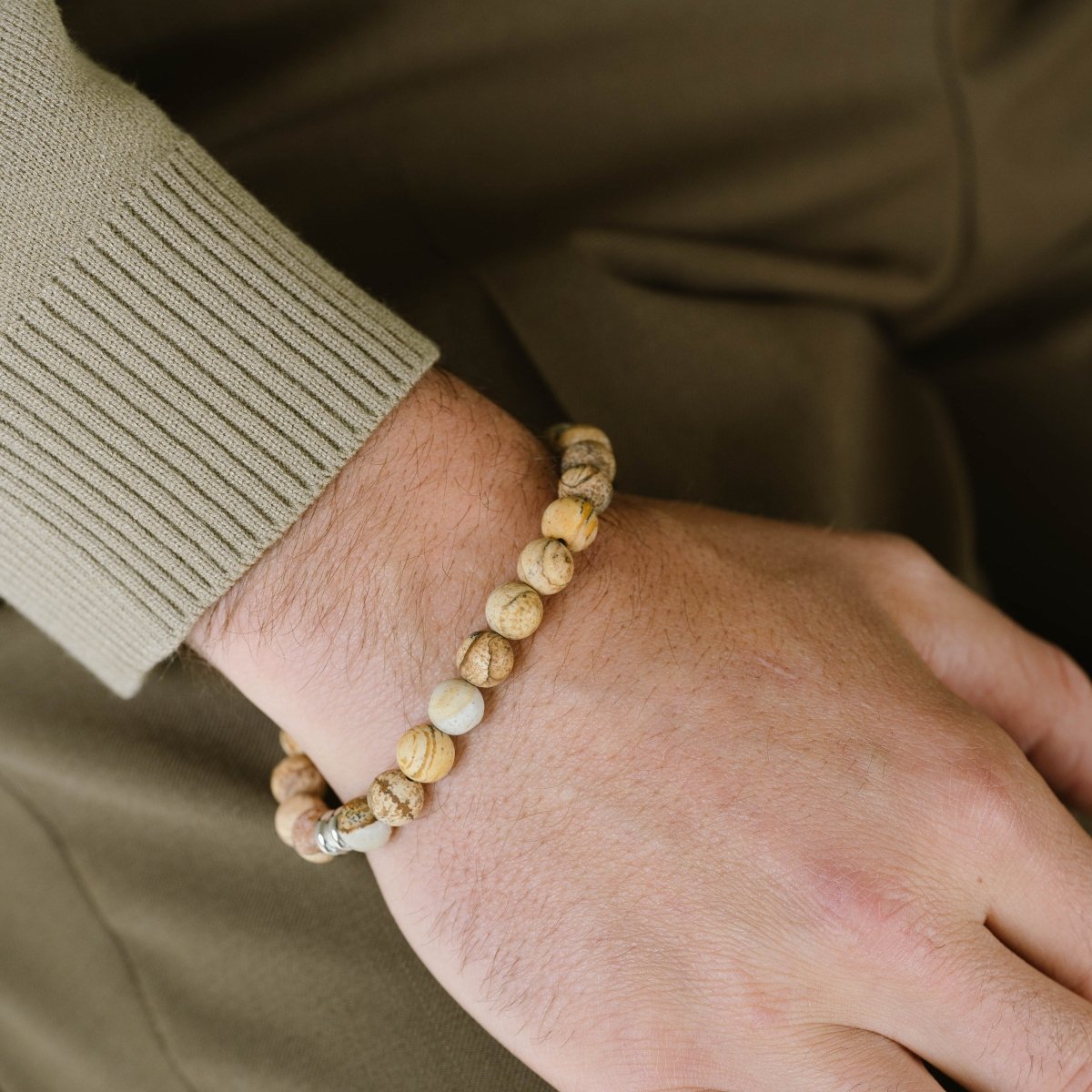 8mm picture jasper gemstone beaded bracelet for men
