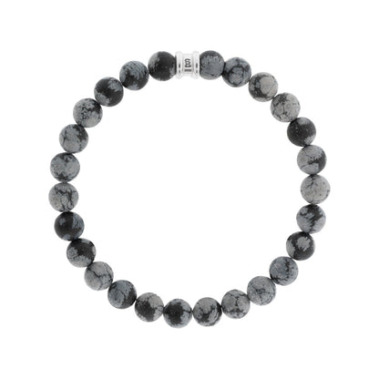 8mm Round Gemstone Bracelet Snowflake Obsidian - STEEL & BARNETT