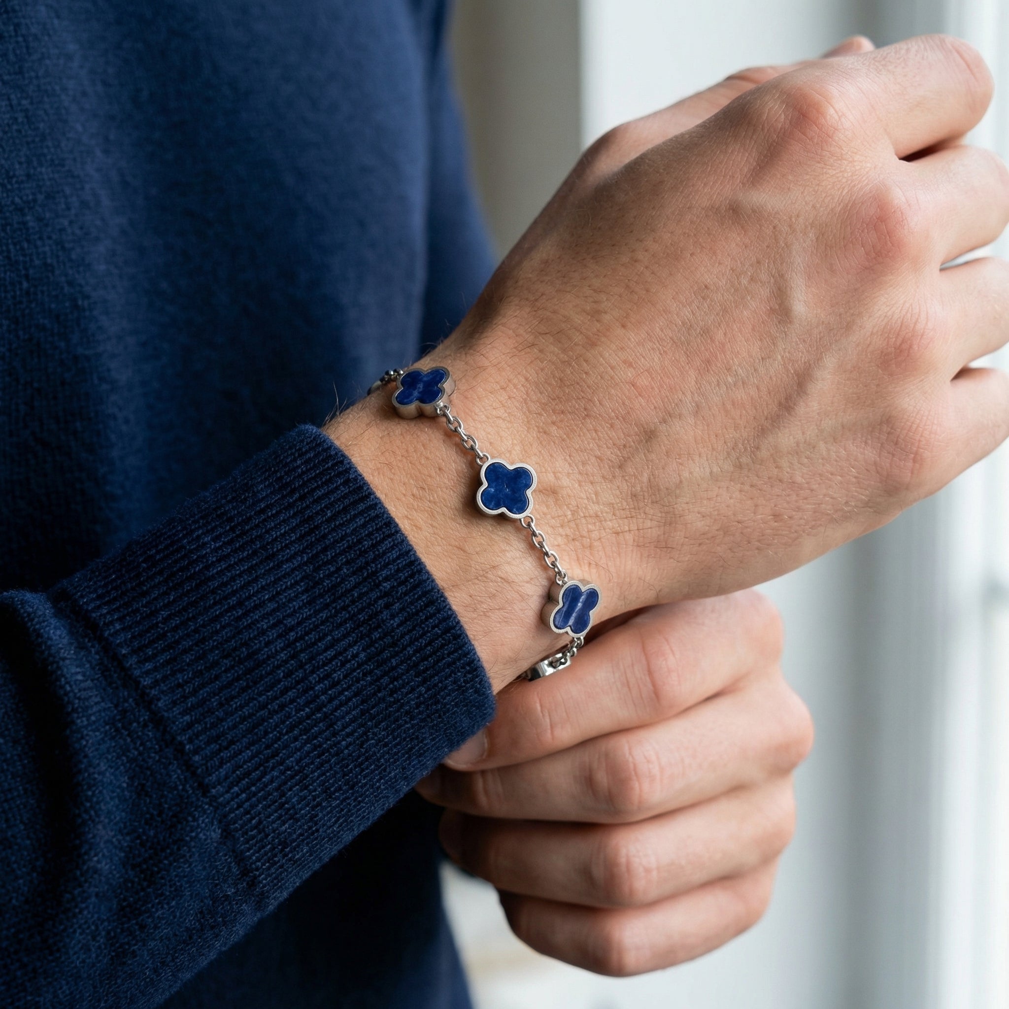 Lucky Clover Sodalite Gemstone Charm Bracelet