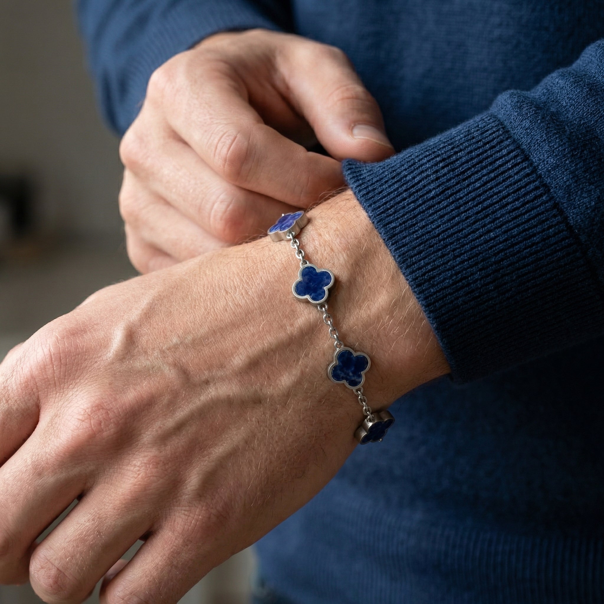 Lucky Clover Sodalite Gemstone Charm Bracelet