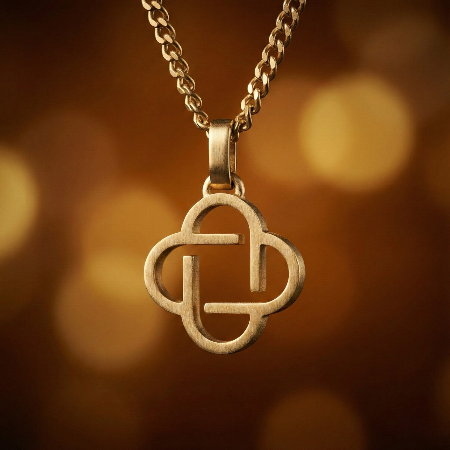 Lucky Clover Pendant Necklace In 18K Plated Gold For Men