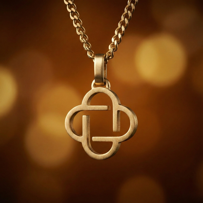 Lucky Clover Pendant Necklace In 18K Plated Gold For Men