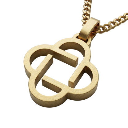 Lucky Clover Pendant Necklace In 18K Plated Gold For Men
