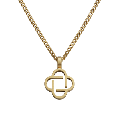 Lucky Clover Pendant Necklace In 18K Plated Gold For Men