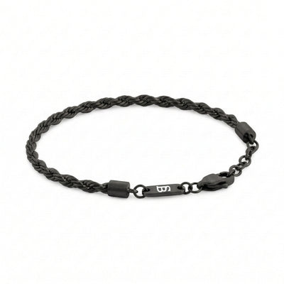 Adjustable Rope Chain Bracelet In Black Stainless Steel