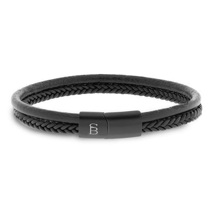 all black leather steel bracelet minimal jewelry for men steel and barnett