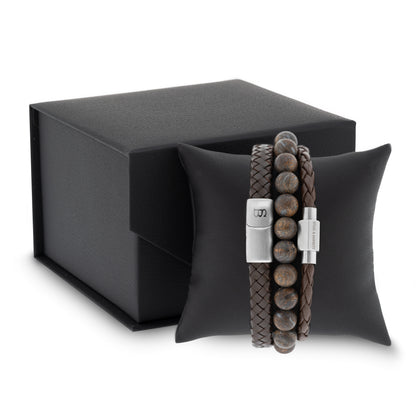 gift set brown leather stones steel bracelets for him gifts for him