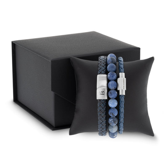 gift set blue leather stones steel bracelets for him gifts for him