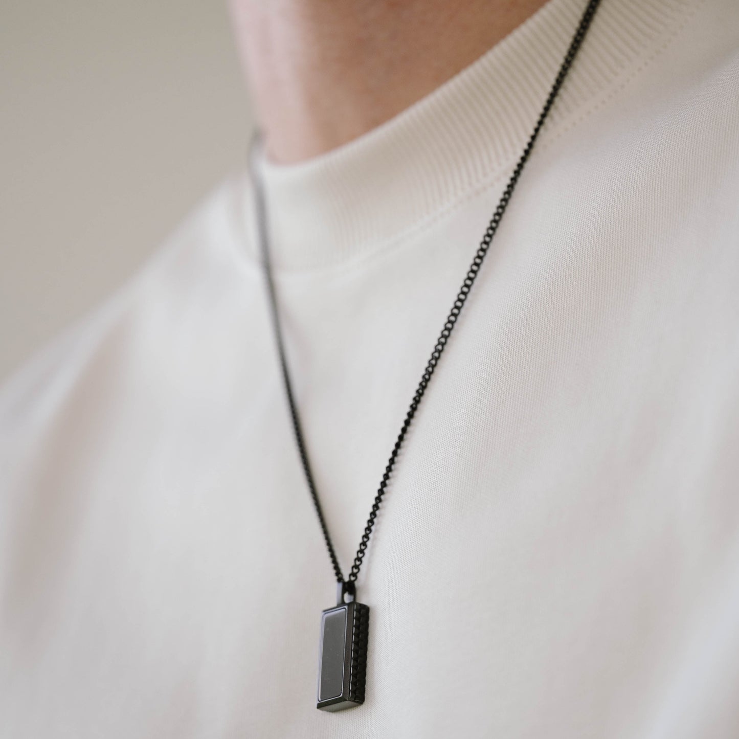 black pendant necklace chain for men Hatton Gemstone Necklace Black/Black Onyx Adjustable 60-70cm/24-28' steel and barnett