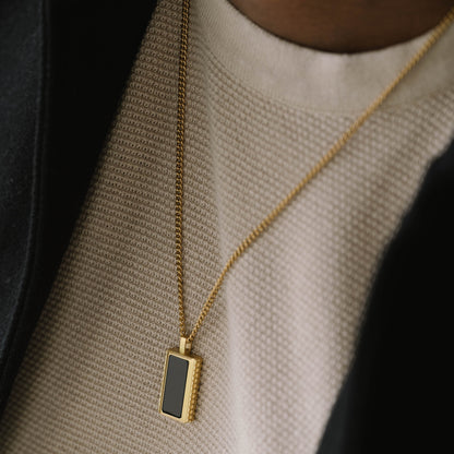 gold pendant necklace for men with black Onyx gemstone by steel and barnett