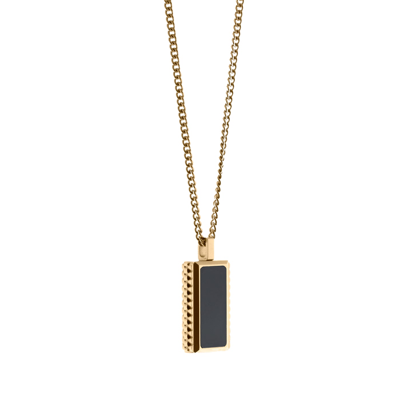 gold pendant necklace for men with black Onyx gemstone by steel and barnett