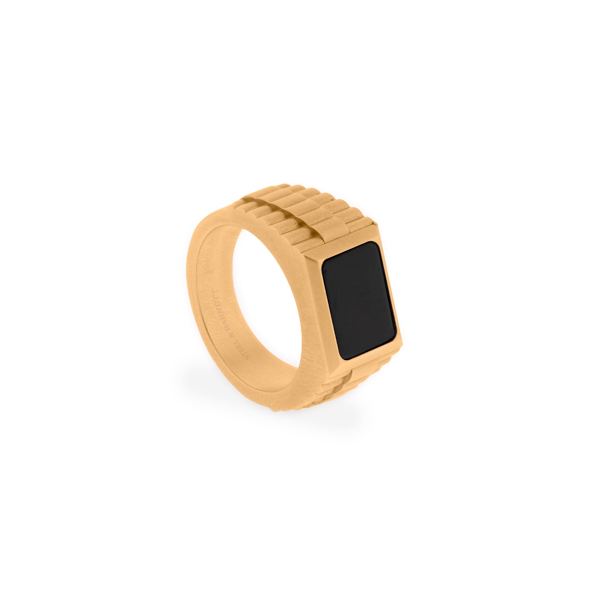 Matt gold and black statement ring for men waterproof Onyx gemstone 18K gold  steel and barnett