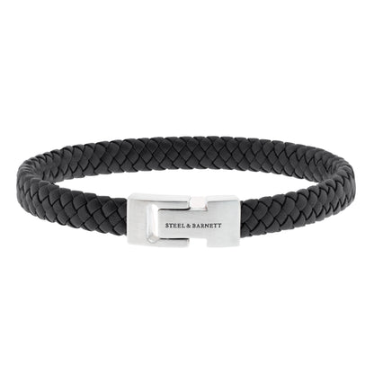 black braided leather bracelet for men with stainless steel clasp