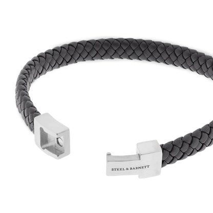 black braided leather bracelet for men with stainless steel clasp