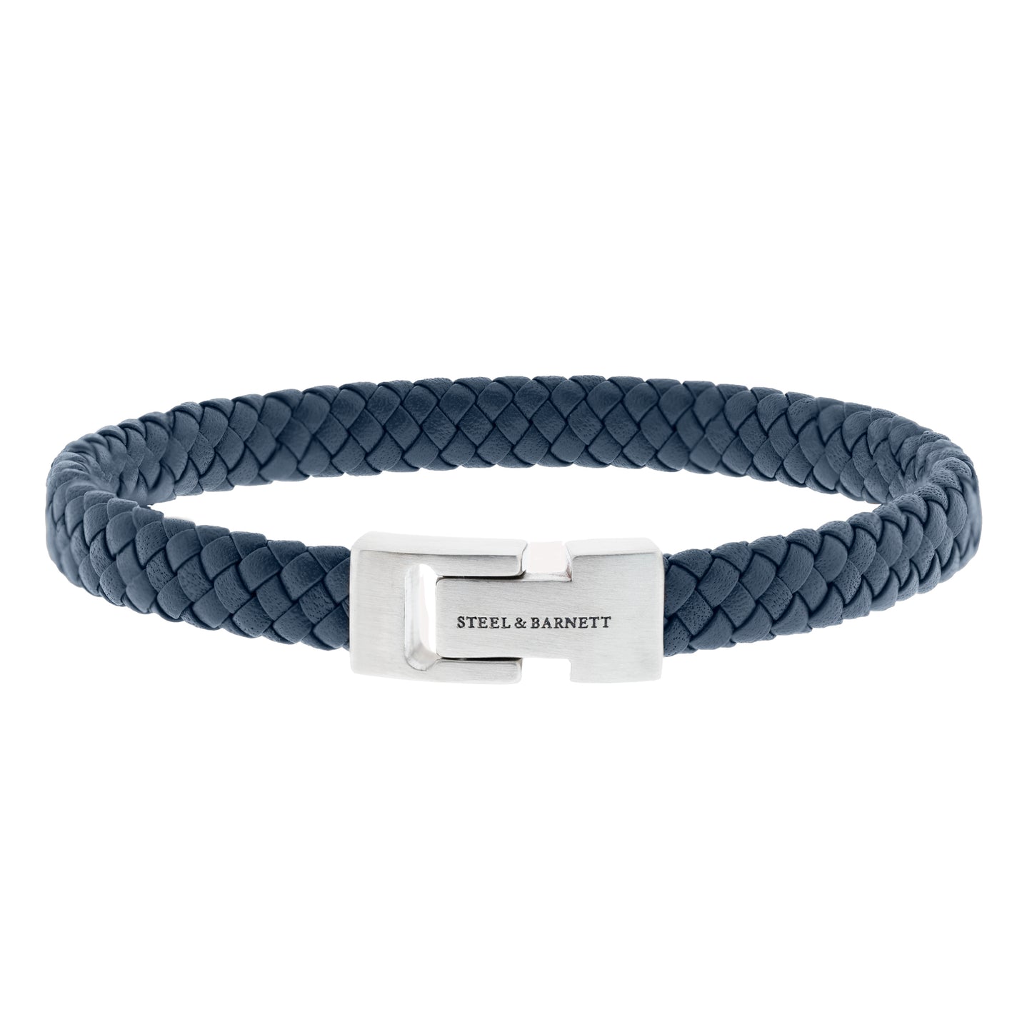 blue braided leather bracelet for men with stainless steel clasp