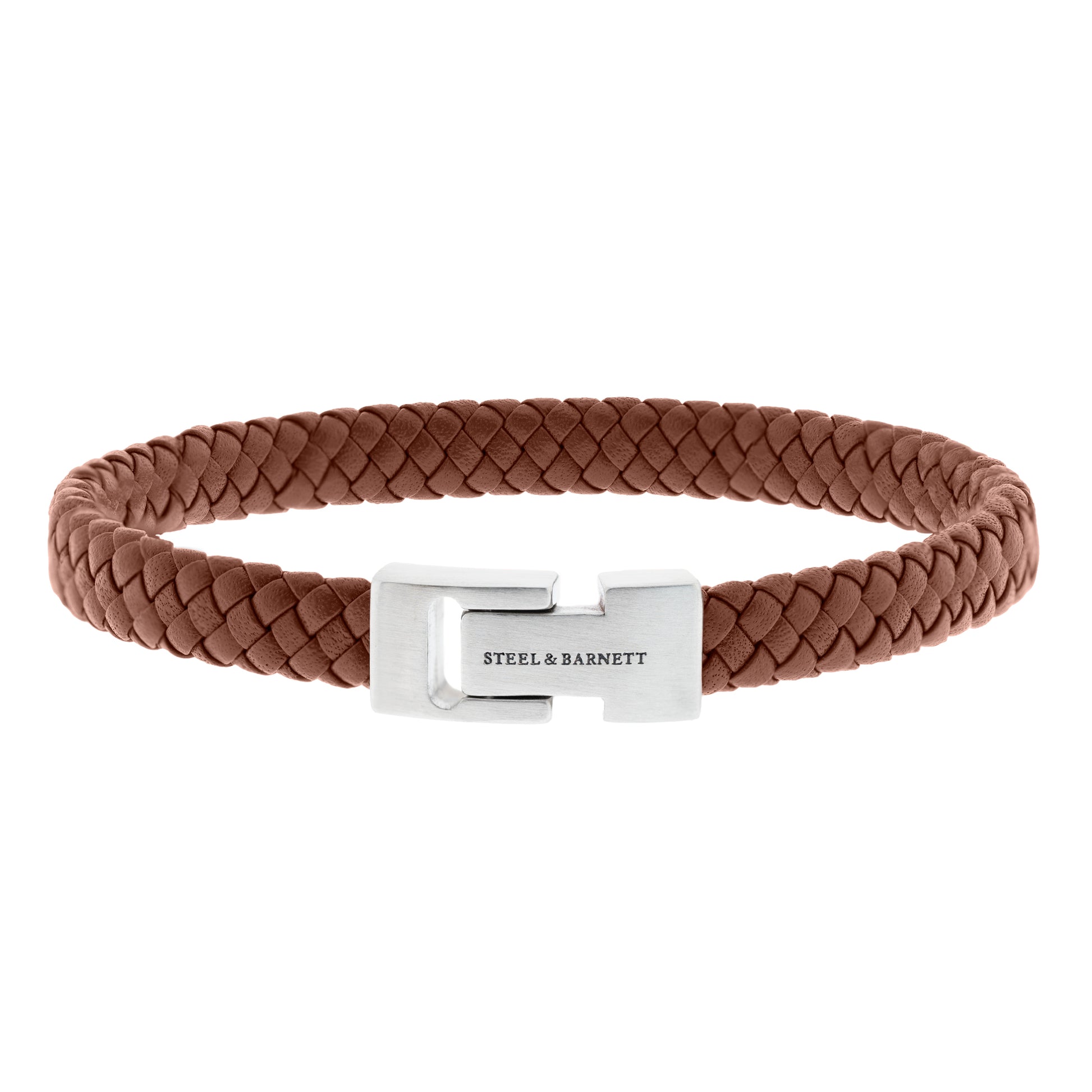 cognac peanut brown leather bracelet with stainless steel clasp steel and barnett