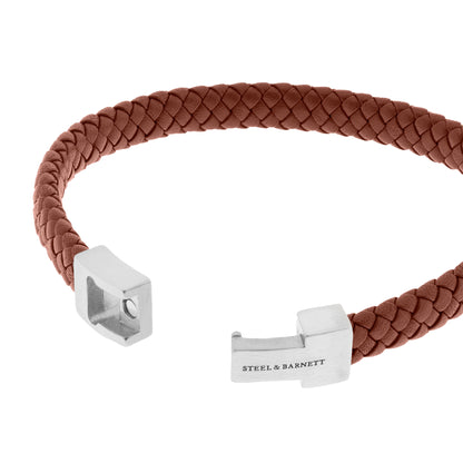 cognac peanut brown leather bracelet with stainless steel clasp steel and barnett