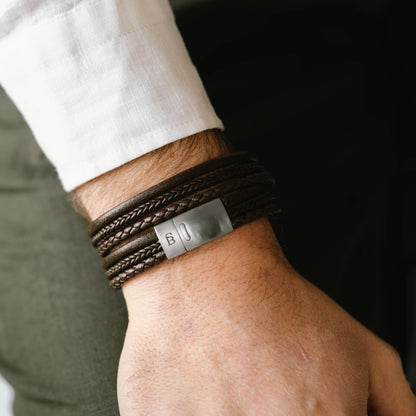 triple leather bonacci bracelet brown steel and barnett