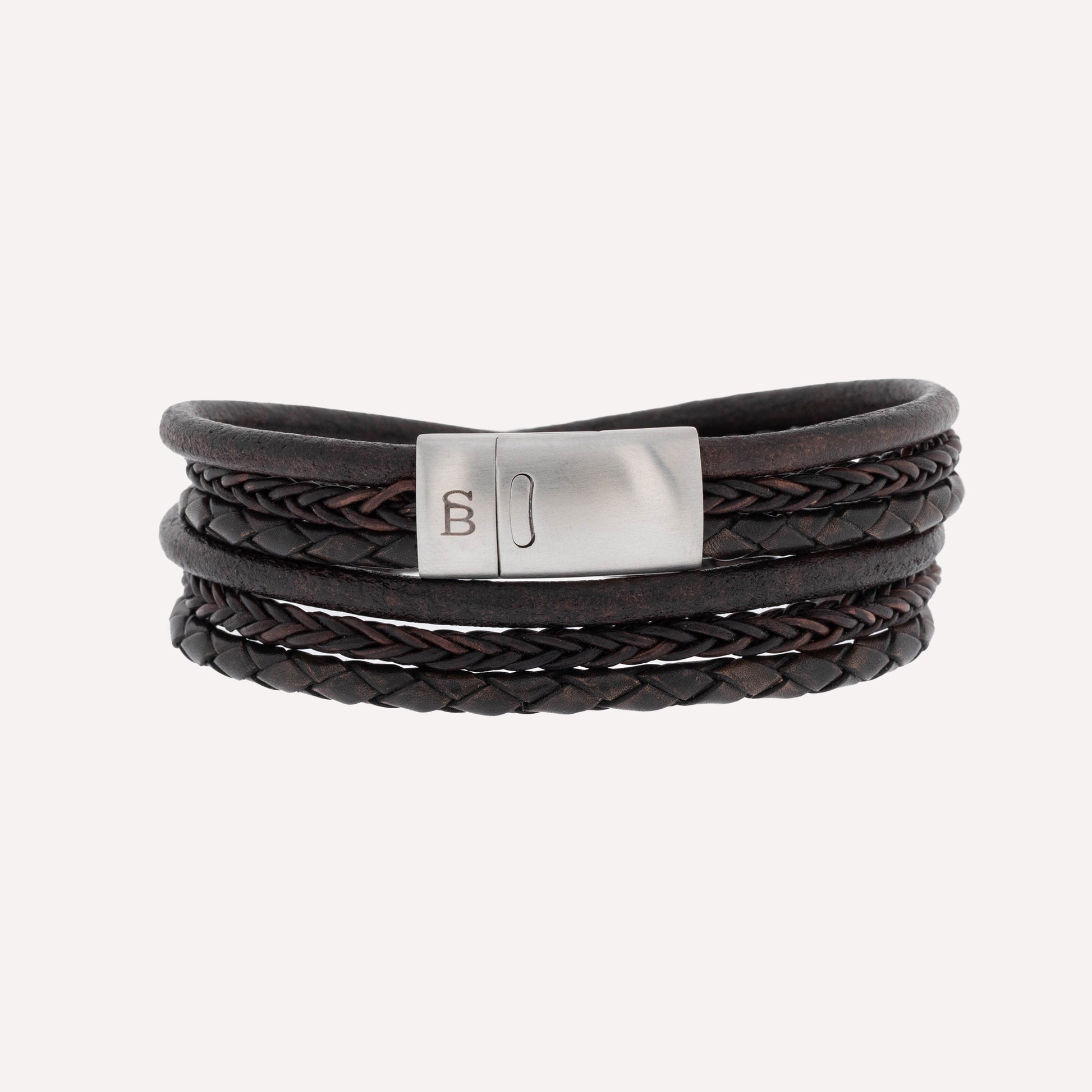 brown leather bracelet for men with stainless steel clasp steel and barnett Bonacci Leather Bracelet Brown