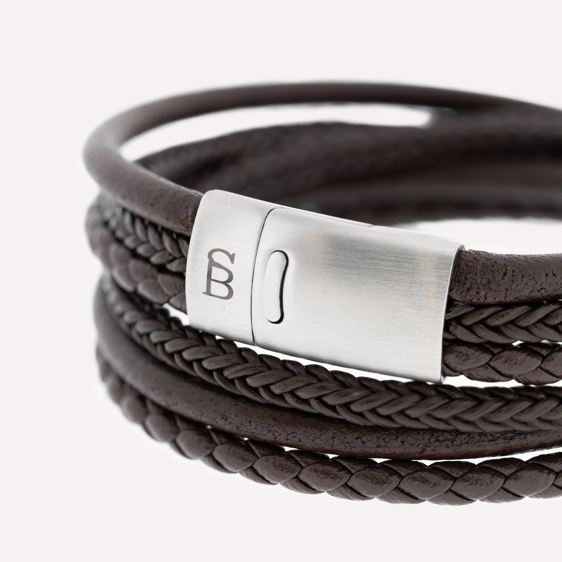 brown leather bracelet for men with stainless steel clasp steel and barnett Bonacci Leather Bracelet Brown