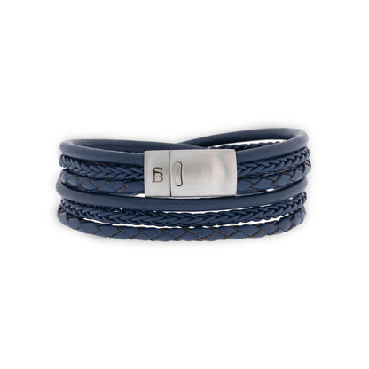 blue leather bracelet statement jewelry for men stainless steel clasp jeans blue quality leather steel and barnett