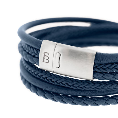 blue leather bracelet statement jewelry for men stainless steel clasp jeans blue quality leather steel and barnett