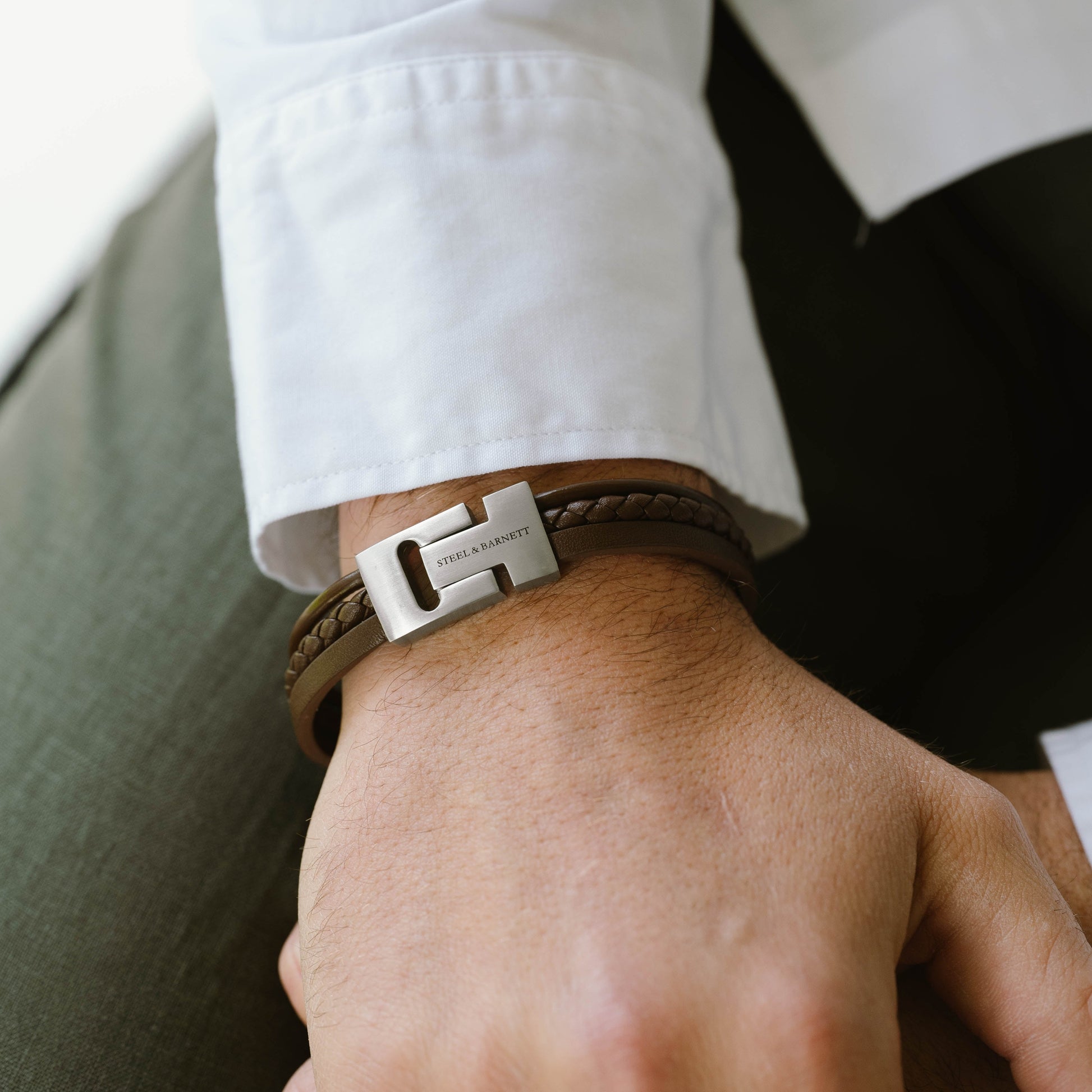 Brown Leather Bracelet for men steel and barnett Casual Cole brown