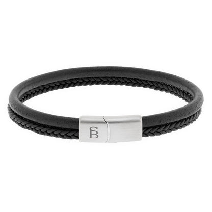 black leather bracelet for men denby stainless steel clasp steel and barnett