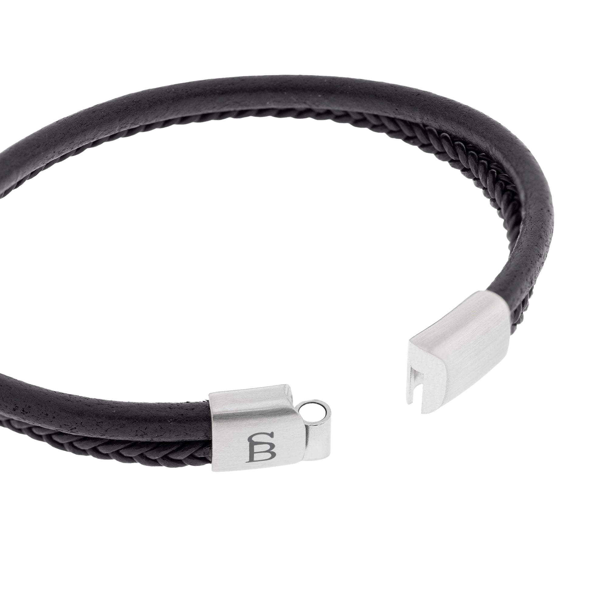 black leather bracelet for men denby stainless steel clasp steel and barnett