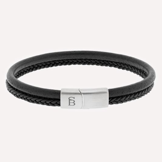 black leather bracelet for men denby stainless steel clasp steel and barnett