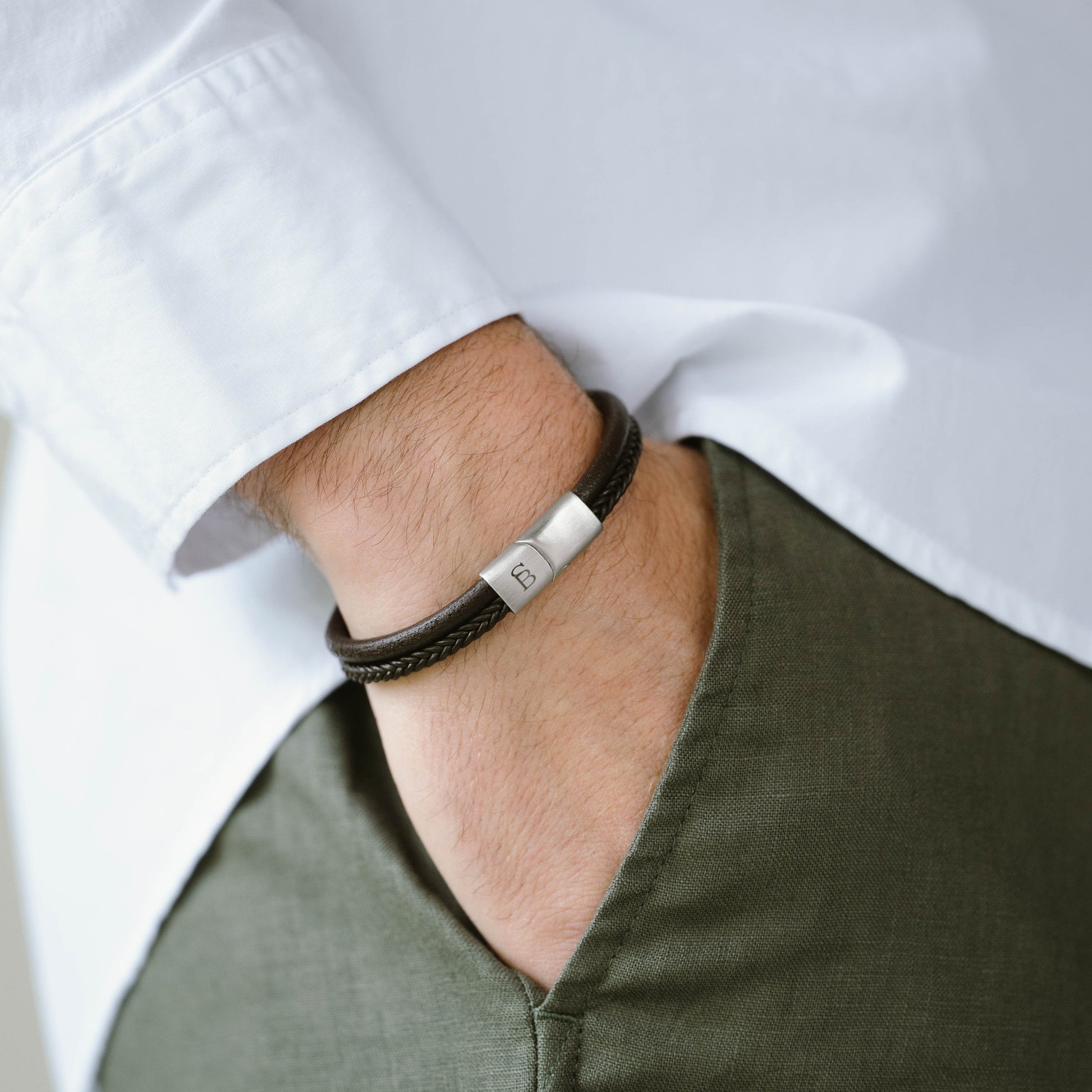 leather bracelet for men stainless steel clasp steel and barnett