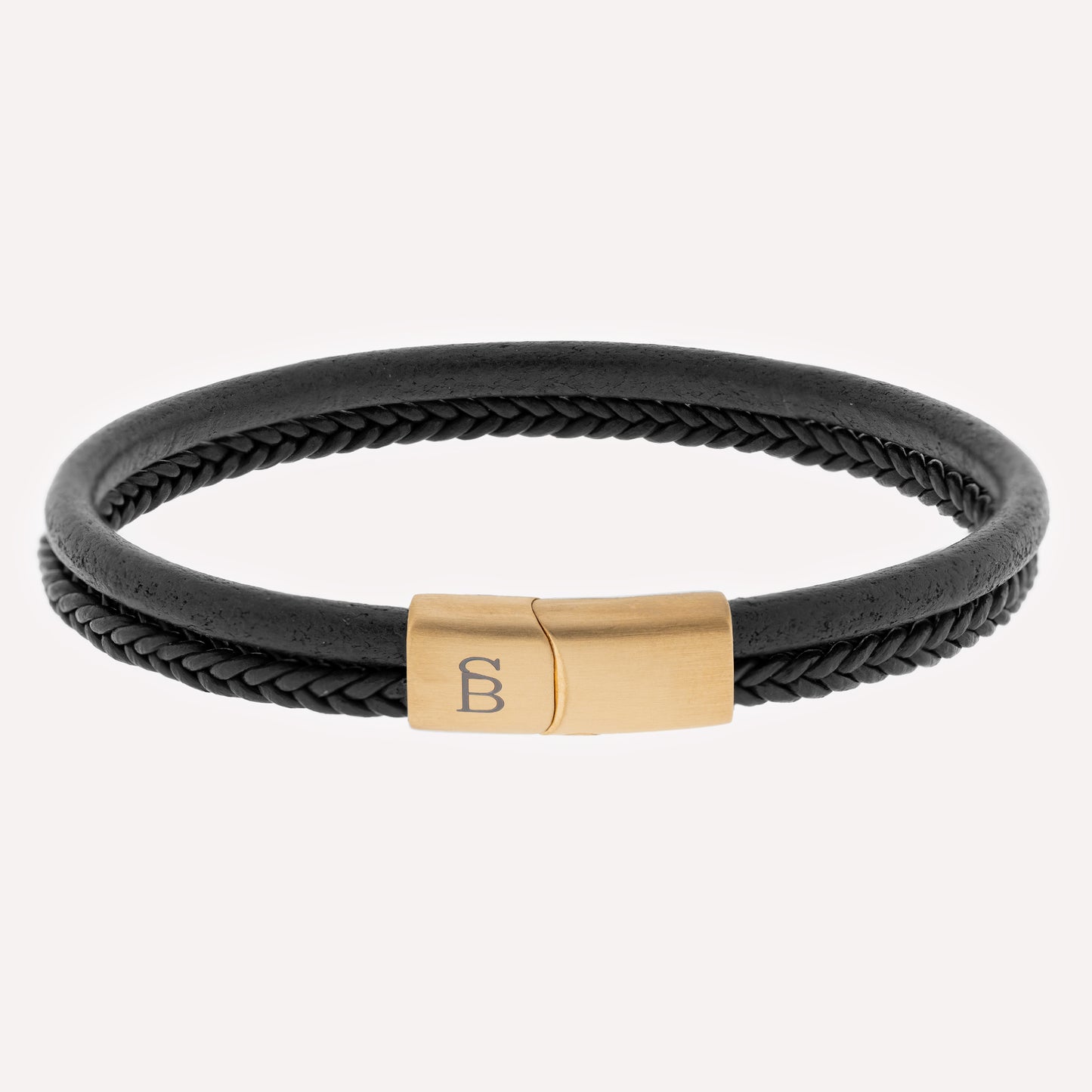 double black and gold leather bracelet stainless steel clasp steel and barnett