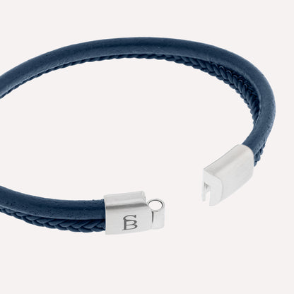 blue leather bracelet double stainless steel clasp minimal jewelry chic for men