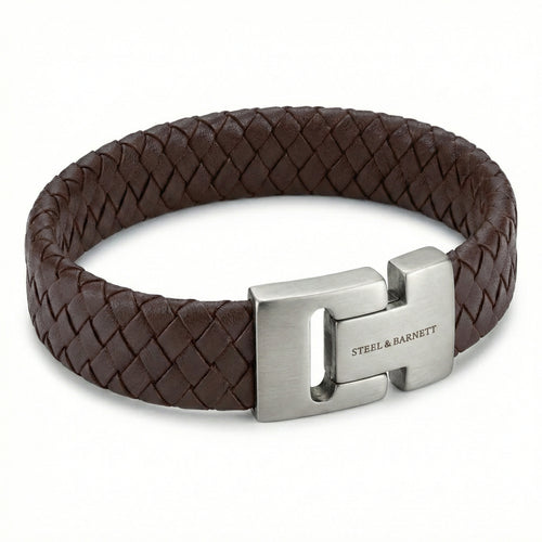 Wide Braided Brown Leather Bracelet For Men