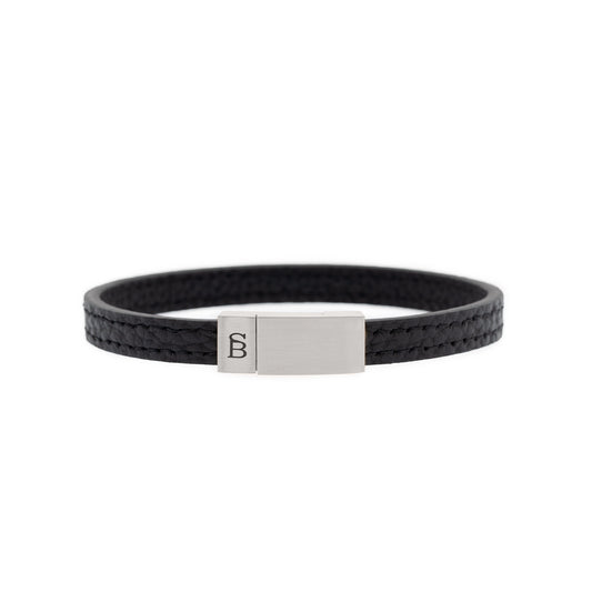 thin leather bracelet for men black and silver steel and barnett stainless steel