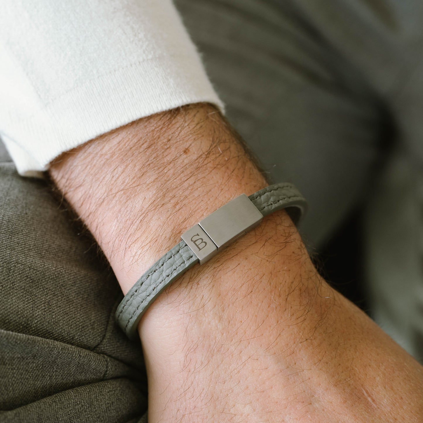 grey leather bracelet stainless steel clasp gray jewelry for men steel and barnett
