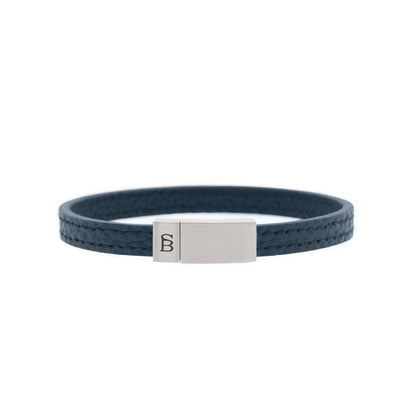 blue leather bracelet thin minimal jewelry for men stainless steel clasp steel and barnett