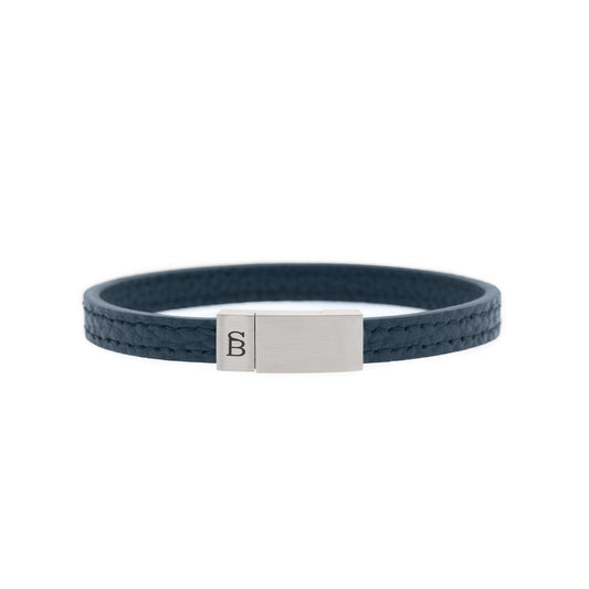 blue leather bracelet thin minimal jewelry for men stainless steel clasp steel and barnett