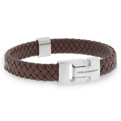 brown leather bracelet with stainless steel clasp steel and barnett