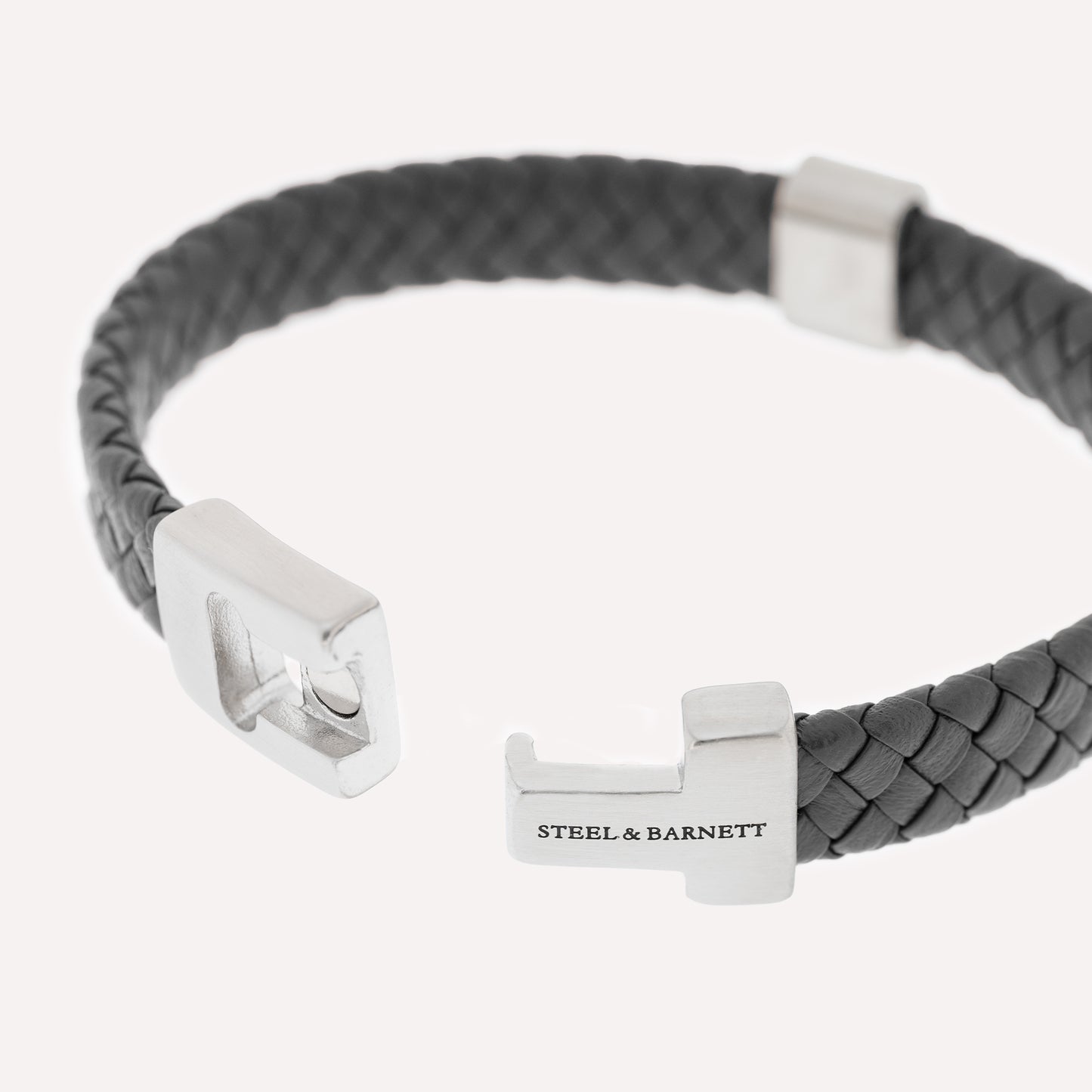 gray leather bracelet with stainless steel clasp steel and barnett