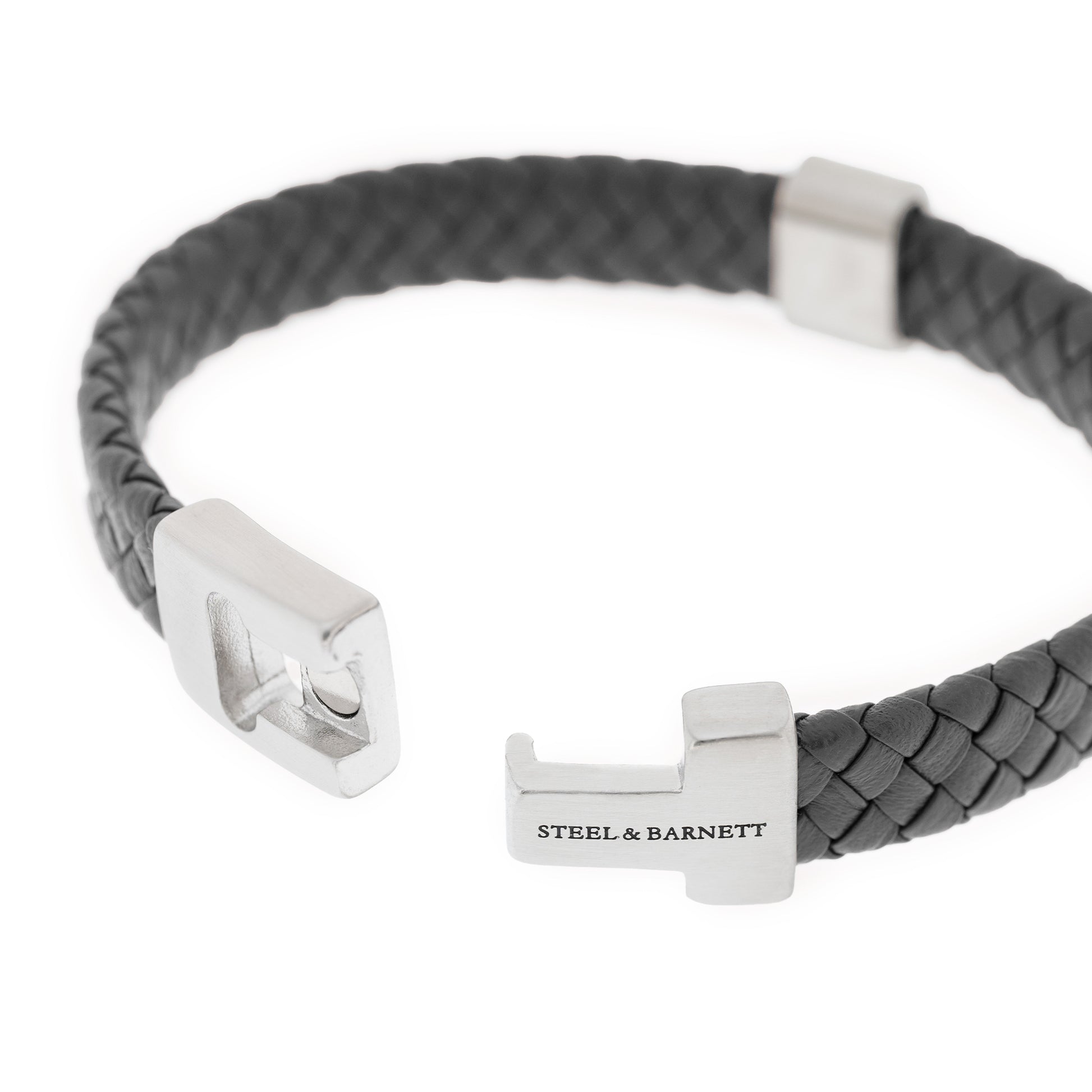 gray leather bracelet with stainless steel clasp steel and barnett