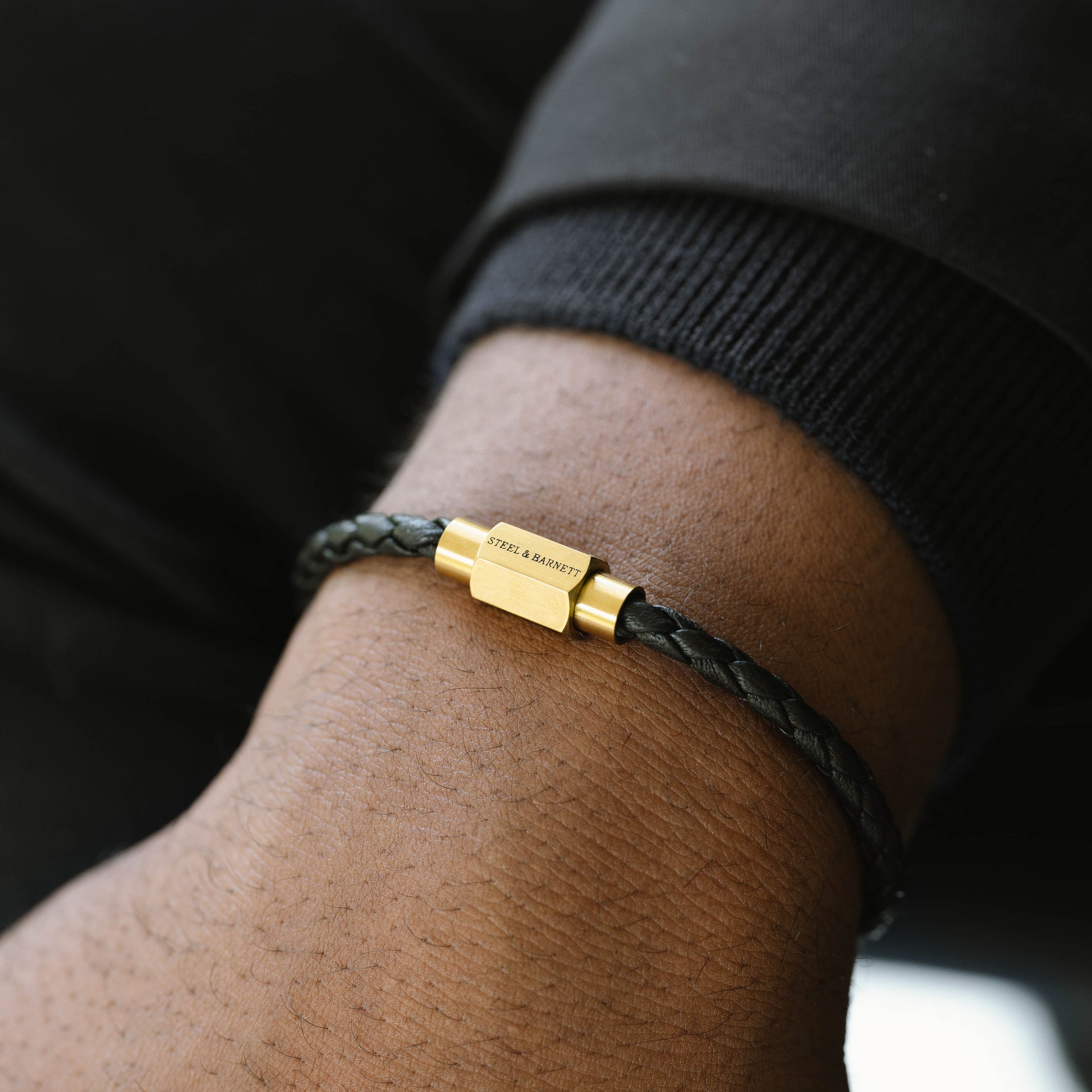 thin leather bracelet black gold jewelry for men steel and barnett stinless steel
