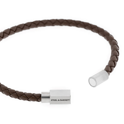 thin leather bracelet brown jewelry for men steel and barnett stinless steel