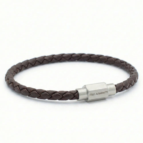 Thin Braided Brown Men’s Leather Bracelet