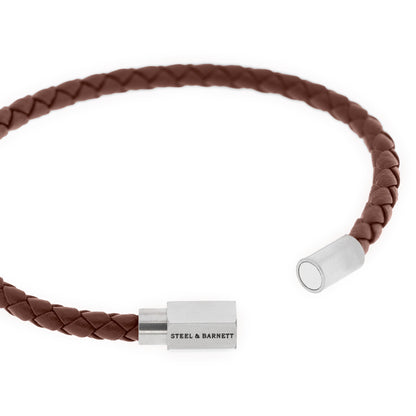 thin leather bracelet peanut brown cognac jewelry for men steel and barnett stinless steel